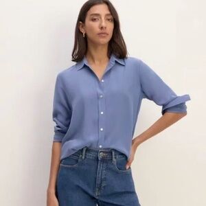 Everlane Washable Clean Silk Relaxed Shirt in French Blue